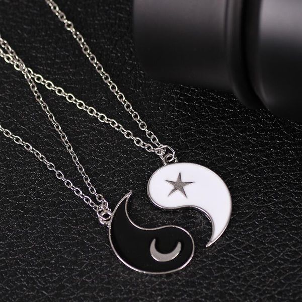 

tai chi gossip necklace retro couple stitching girlfriends ancient style men and women friendship pendant clavicle chain necklaces, Silver