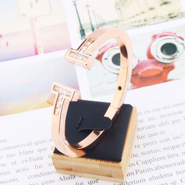 

japanese and korean simple open mouth bracelet ring micro inlaid with square zircon fashion temperament women's hand accessories are no, Golden;silver