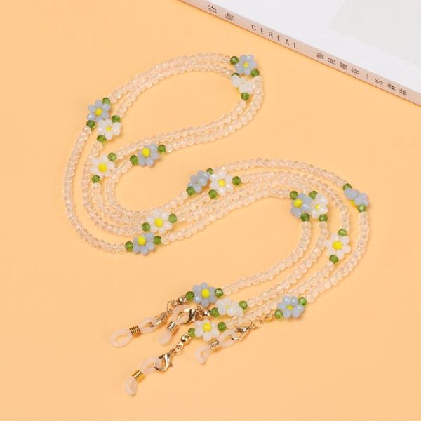 

sunglasses frames 1pcs glasses chain holder flower beaded anti-lost reading strap lanyard eyewear braid necklace accessories, Silver