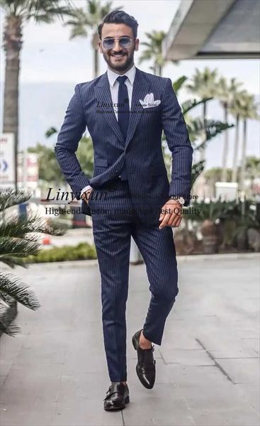 

men's suits & blazers classic striped men slim fit groom tuxedos for weddding suit 2 pieces jacket pant set business male blazer terno, White;black