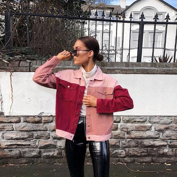 

women's jackets autumn women denim jacket red pink female jeans coat pockets basic casual girls laides outwear, Black;brown