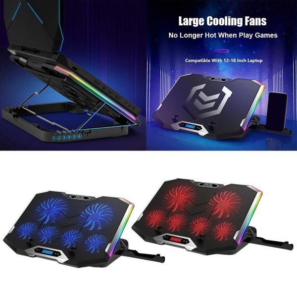 

lapcooling pads gaming rgb cooler pad fits for 12-18in, two usb ports, one phone stand