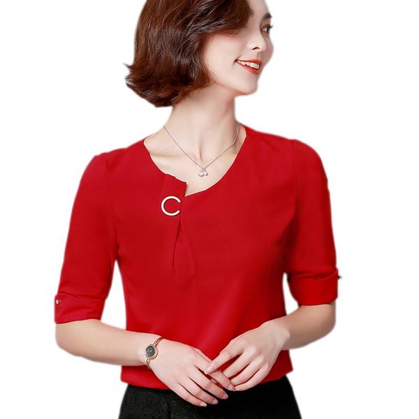 

summer 2021 women white shirts korean work wear cool chiffon blouse half sleeve elegant chemisier femme office clothing women's blouse
