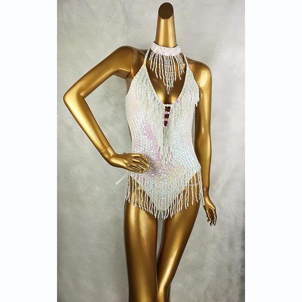 

stage wear women beading bodysuit sequin swimsuit latin belly dance costume dancer one-piece outfit performance leotard, Black;red
