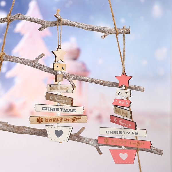 Weihnachtsdekorationen, Baumschmuck, farbiges Holz, lasergehöhlte englische Buchstaben, kreatives Weihnachtshandwerk