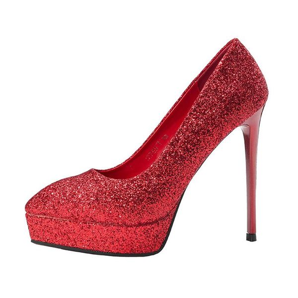 

dress shoes nightclub high heel waterproof platform single female pointed shallow mouth sequins stiletto women's sandals, Black