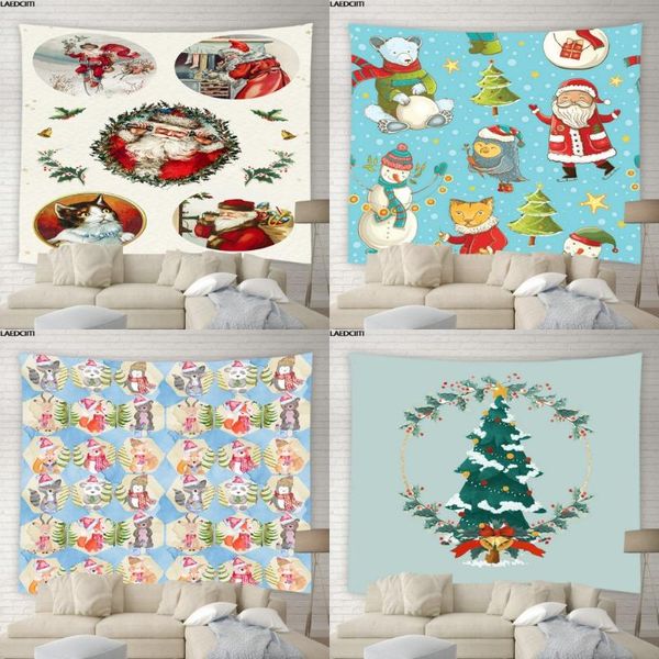 

tapestries merry christmas tapestry cartoon santa snowman animal tree background wall hanging child bedroom festival home decor