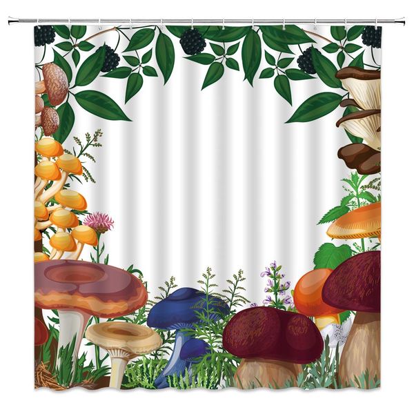 

mushroom shower curtain cartoon green plants florals jungle mushroom forest,70x70 inch polyester fabric bathroom accessories