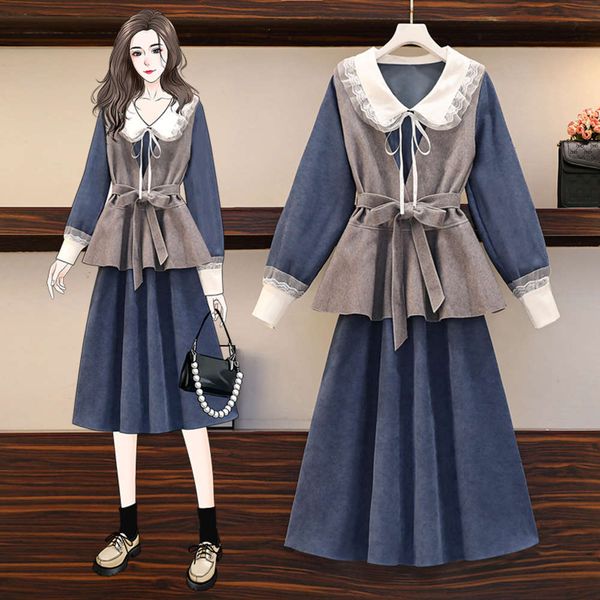 

casual dresses dress big size women's fat sister early spring vest show thin cover meat foreign style age reduction two piece suit q3vl, Black;gray