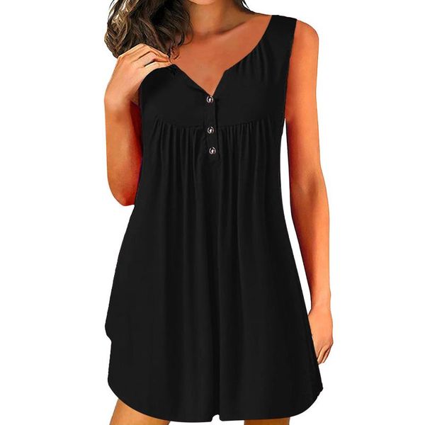 

casual dresses vintage dress women's fashion vest waist large swing sleeveless round neck buttons mini soiree dress40, Black;gray