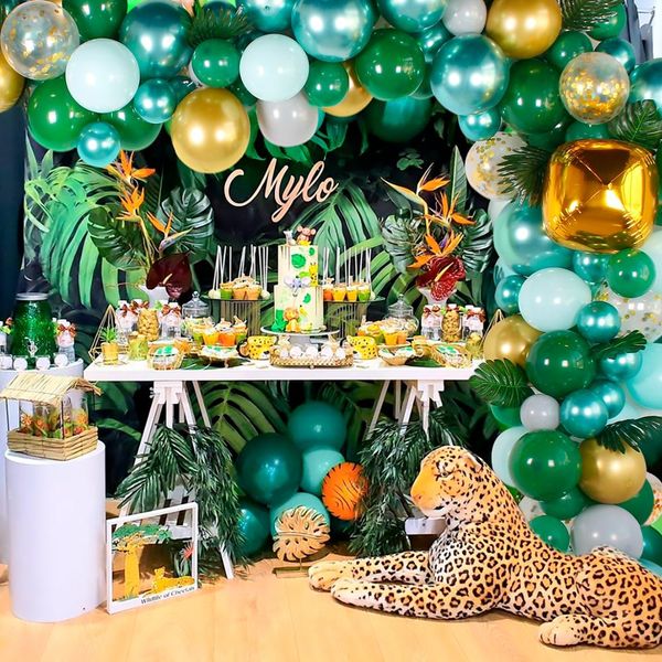 

gold silver green balloon chain set wild one birthday party decor kids jungle safari party baloon oh baby shower ballon garland
