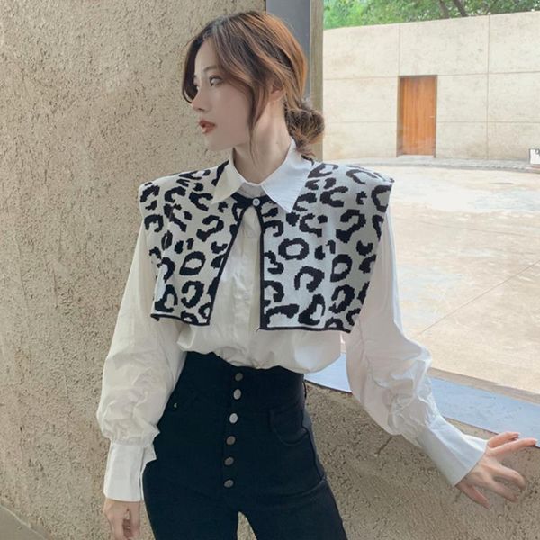 

blouse women's clothing lapel long sleeve leopard print two-piece suit with a shawl shirt loose blusas mujer de moda blouses & shirts, White