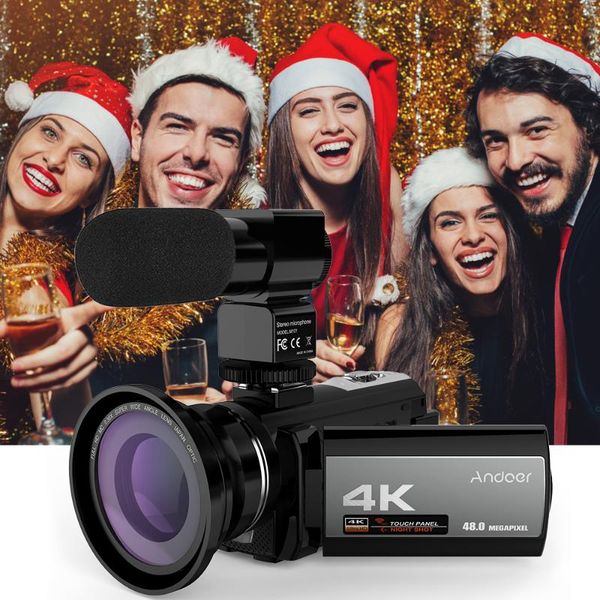 

camcorders andoer portable 4k 48mp wifi digital video camera camcorder with external microphone and 0.39x wide angle lens 3.0 inch screen
