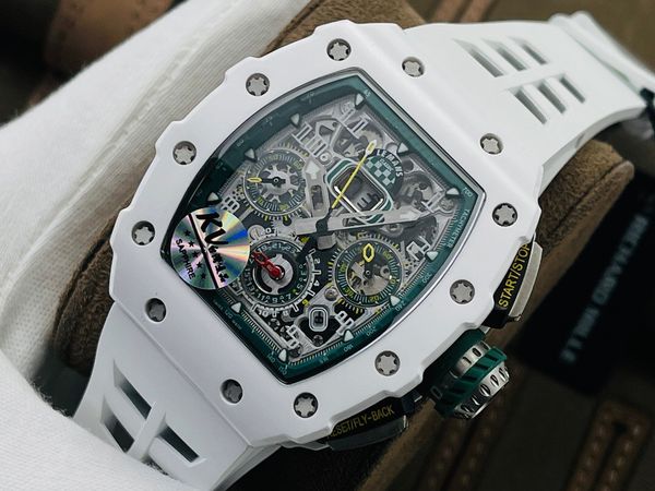 

kv watch rm011-03 with 7750 movement fully automatic timing machine lmc nano zirconia white ceramic coil sapphire glass mirror rubber strap, Slivery;brown