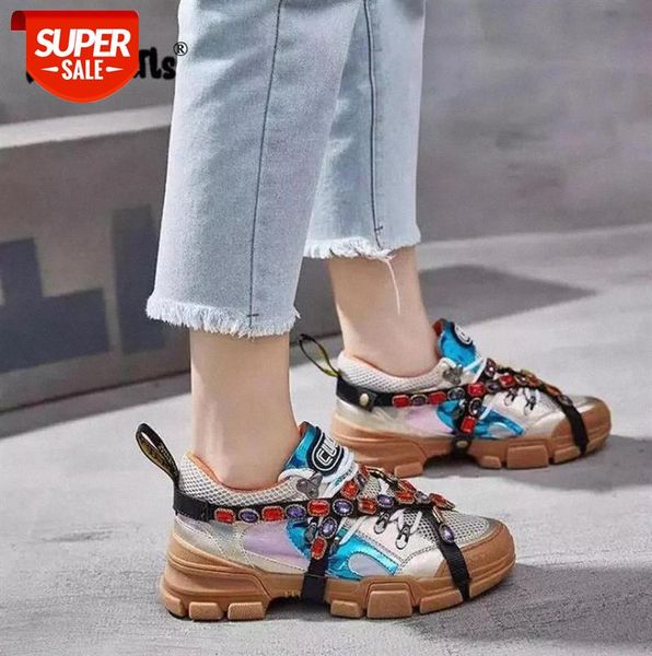 

new brand women sneakers winter fashion crystal plat platform lace-up round toe comfortable casual loafers shoes #3x8o