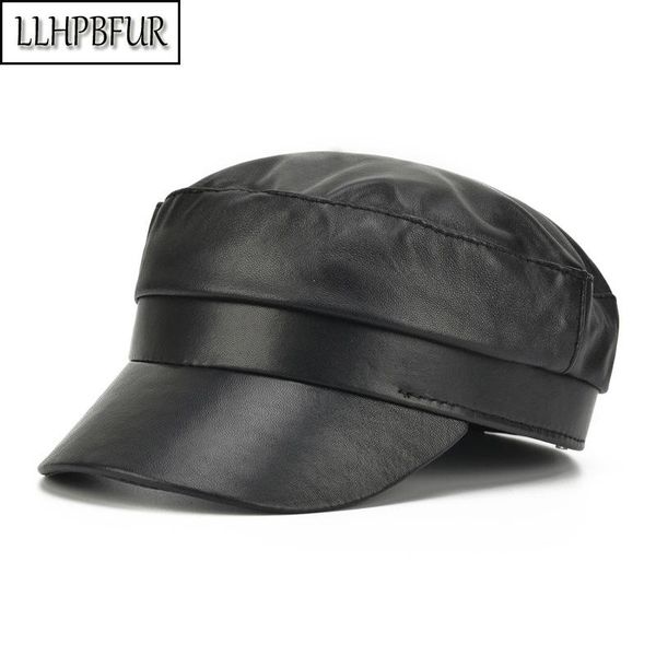 

autumn and winter thin 100% real sheepskin leather men women casual flat hat student navy wide brim hats, Blue;gray