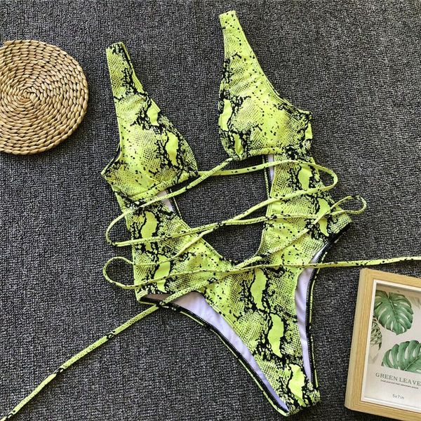 

one-piece suits one piece swimsuit women snaleskin print swimwear padded bra bikini beachwear ladies bathing suit
