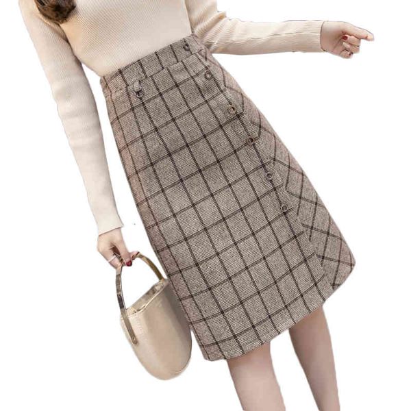 

men's pants more size of plaid wool female skirts winter single breasted high midi waist skirt a long line flawed, Black