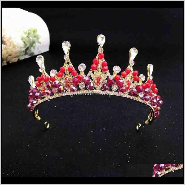 

clips & barrettes jewelry drop delivery 2021 forseven handmade simple gold color crown rhinestone beads tiaras bride wedding headband headpe, Golden;silver