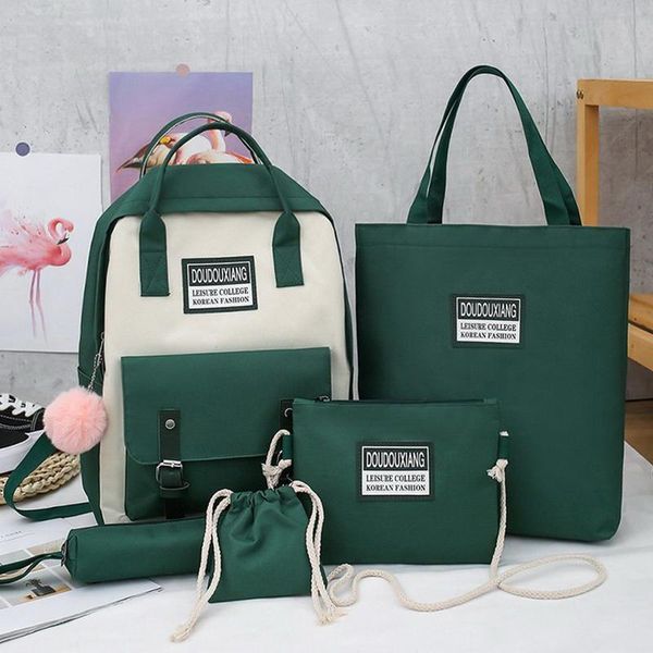 

5pcs/set canvas school bag for teenager girls student women travel lapbackpacks female book bags