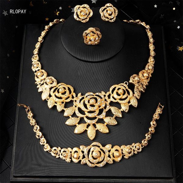 

earrings & necklace trendy flower design african women luxury gold plating zirconia jewelry set middle east morrocan sets in, Silver