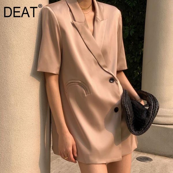 

women's suits & blazers [deat] 2021 summer fashion tide coat loose turn-down collar double breasted solid color short sleeve blazer wom, White;black