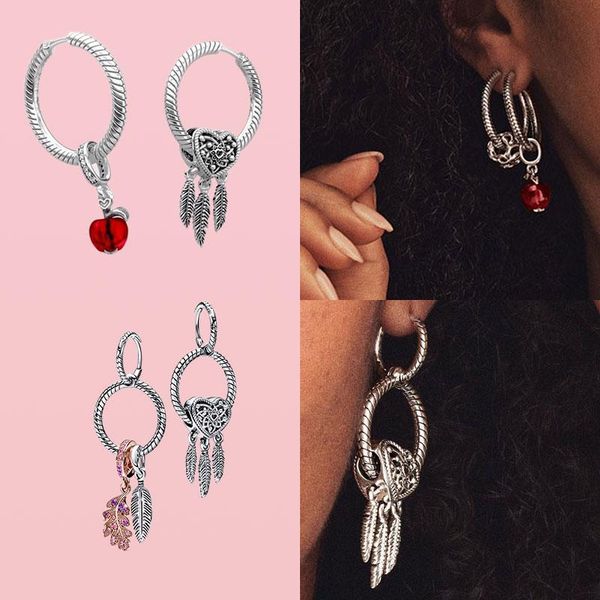 

hoop & huggie authentic 925 sterling silver pendiente earrings for women fit original charms diy fine jewelry, Golden;silver