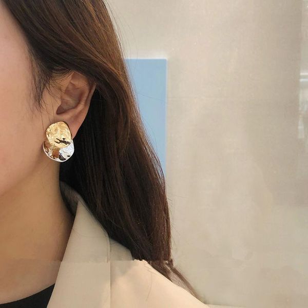 

stud fashion gold color hoop irregular earrings for women metal round circle statement vintage jewelry gift, Golden;silver