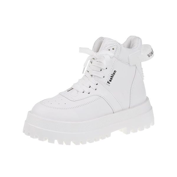 

boots hight quality autumn winter women's thick-soled leather casual fashion lace-up high botas feminin, Black