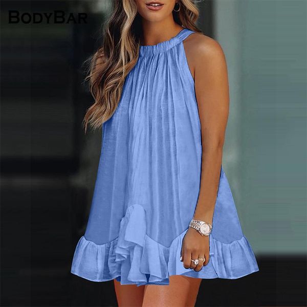 

casual dresses off shoulder halter solid dress for female elegant strapless summer ruffles a-line vestidos sleeveless ladies, Black;gray