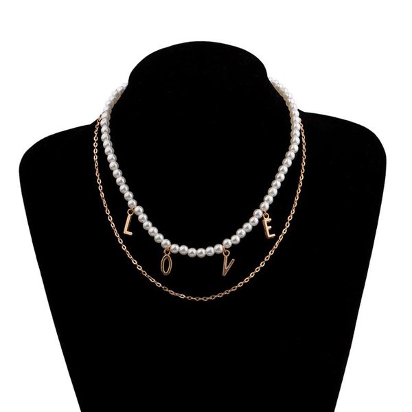 

chains arrival fashion jewelry accessories multi layer alloy chain imatation pearls love letters pendants necklace for women, Silver