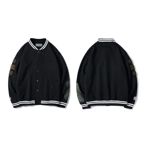 

stand-up collar jacket japanese tide brand black green joint loose comfortable thick warm baseball uniform for men and women, Black;brown