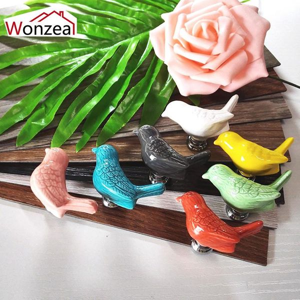 

handles & pulls 1pcs cute birds ceramic knobs 3d cartoon dresser drawer kids cabinet cupboard furniture hardware