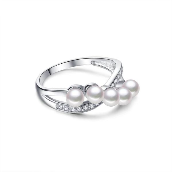 

sterling sliver ring with white 5 pearls luxury classic jewelry for women engagement pearl rings cluster, Golden;silver