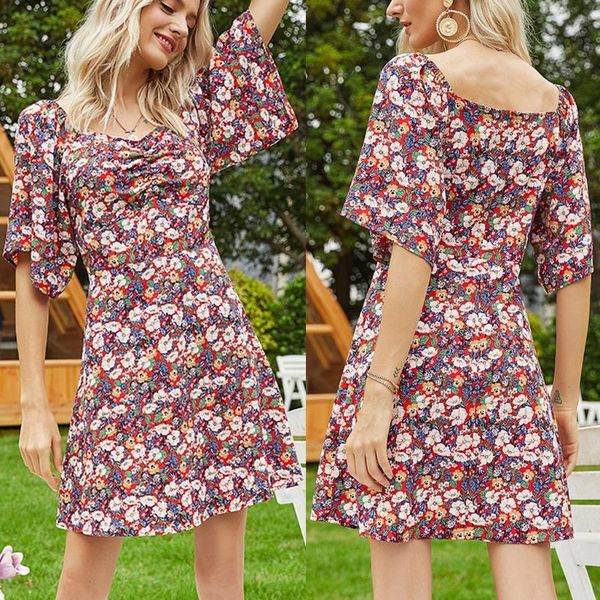 

fashion party dress summer women ladies print floral beach casual dresses, Black;gray