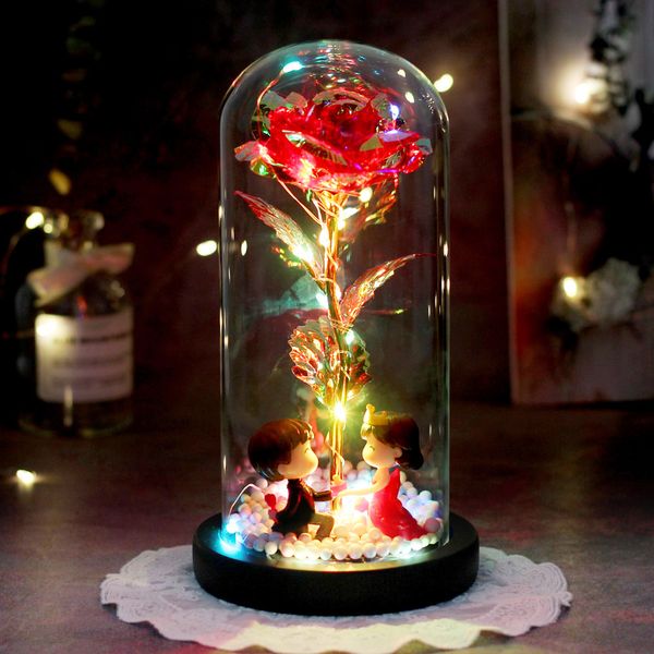 

wedding artificial flower enchanted galaxy rose beauty and beast rose in glass dome decorate for christmas valentines day gift