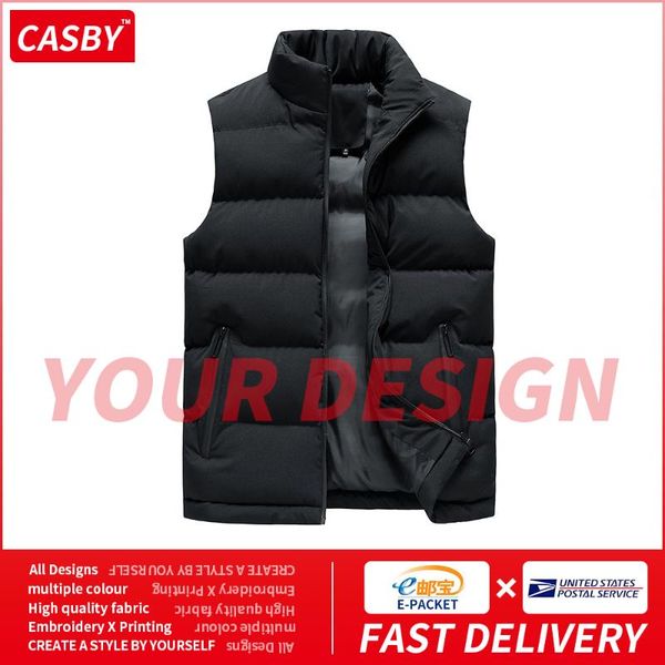 

fall winter men sleeveless vest jackets casual print logo zipper coats fashion solid color custom warm clothing pp2001 men's vests, Black;white