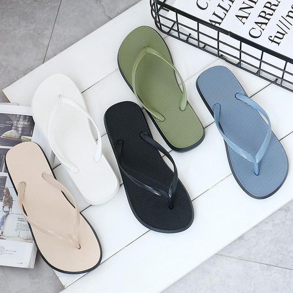 

summer women/man flip flops ladies house simple slippers couple outdoor flat sandals casual beach slides pvc home big size shoes, Black