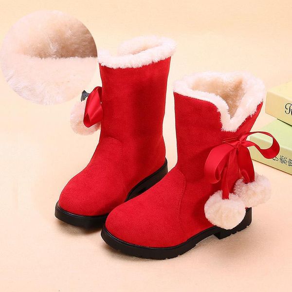 

boots winter children kids long keep warm christmas princess cotton shoes for girls plus velvet plush snow 5 6 8 10 12 years old, Black;grey