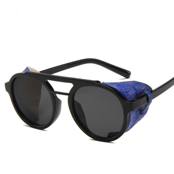 

double signs steampunk men round plastic frame glass vintage door anti-reflecting mirror oversized sunglasses, Black