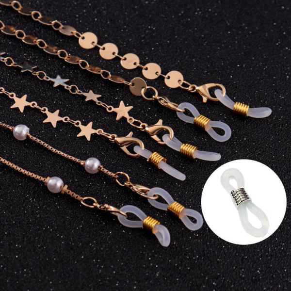 

sunglasses frames eyeglasses chain ends retainer silicone gel non-slip circle eyewear accessory spectacle end connectors strap, Silver