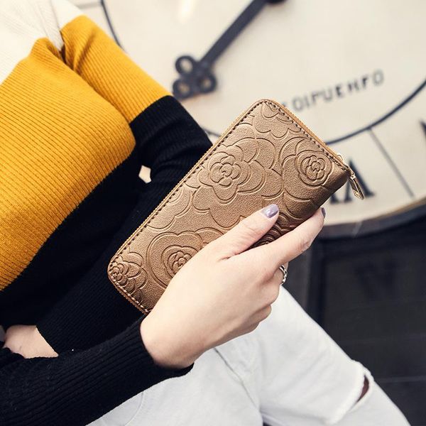 

wallets camellia single pull wallet fashion ladies embossed long womens and purses women, Red;black