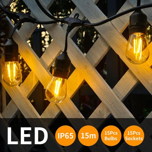 

strings ip65 15m led s14 string lights 48ft outdoor garden patio waterproof garland wedding holiday lighting double single wick