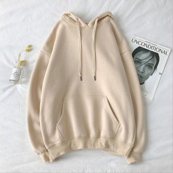 

men's hoodies & sweatshirts woman's solid 12 colors korean female hooded pullovers 2021 cotton thicken warm oversized women, Black