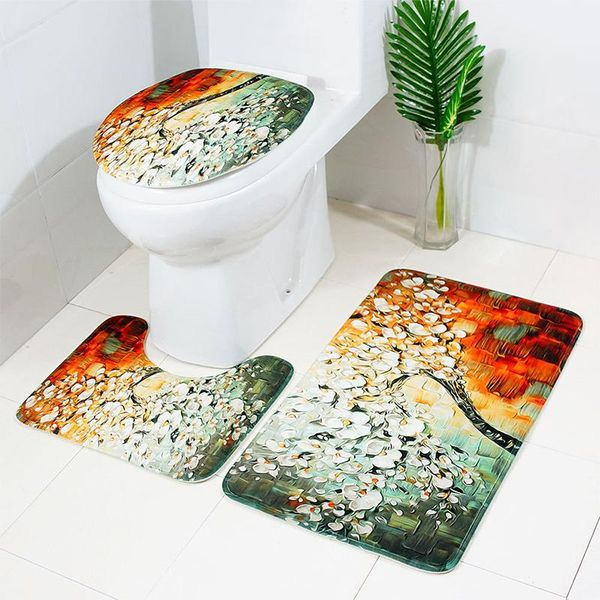 

rugs toilet seats sets floral tree carved pattern with pedestal rug lid cover bath mat 3pcs bathroom mats