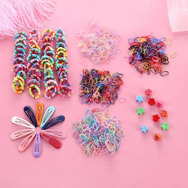 

hair accessories 870pcs candy color girls clip small flower catch rope rubber band ponytail children accessory set gift 2021, Slivery;white
