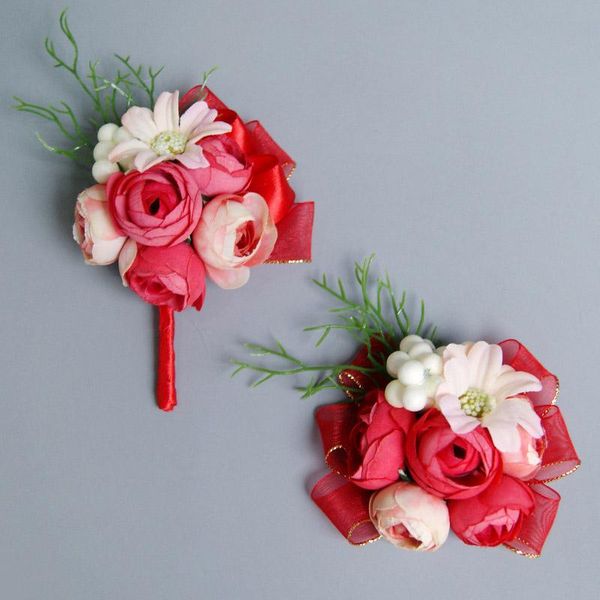 

ly bride corsage artificial wedding flower lace leaves decoration bridesmaid wrist dod886 bangle, Black