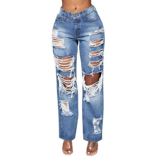

pants female women's jeans large size boyfriend jean women y2k high waist mom ripped stright trousers 6236 211129, Blue