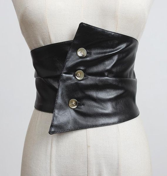 

belts women's runway fashion pu leather elastic bandage cummerbunds female dress corsets waistband decoration wide belt r3318, Black;brown