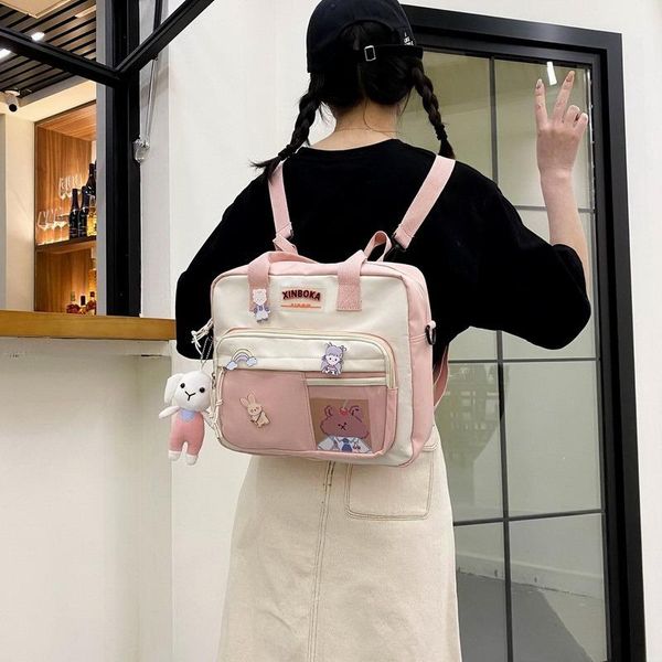 

school bags puimentiua preppy shool backpack for girl multi-pocket kawaii schoolbag college shoulder girls female